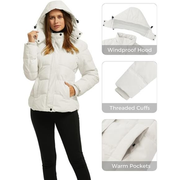 Women's Quilted Puffer Jacket with Removable Hood